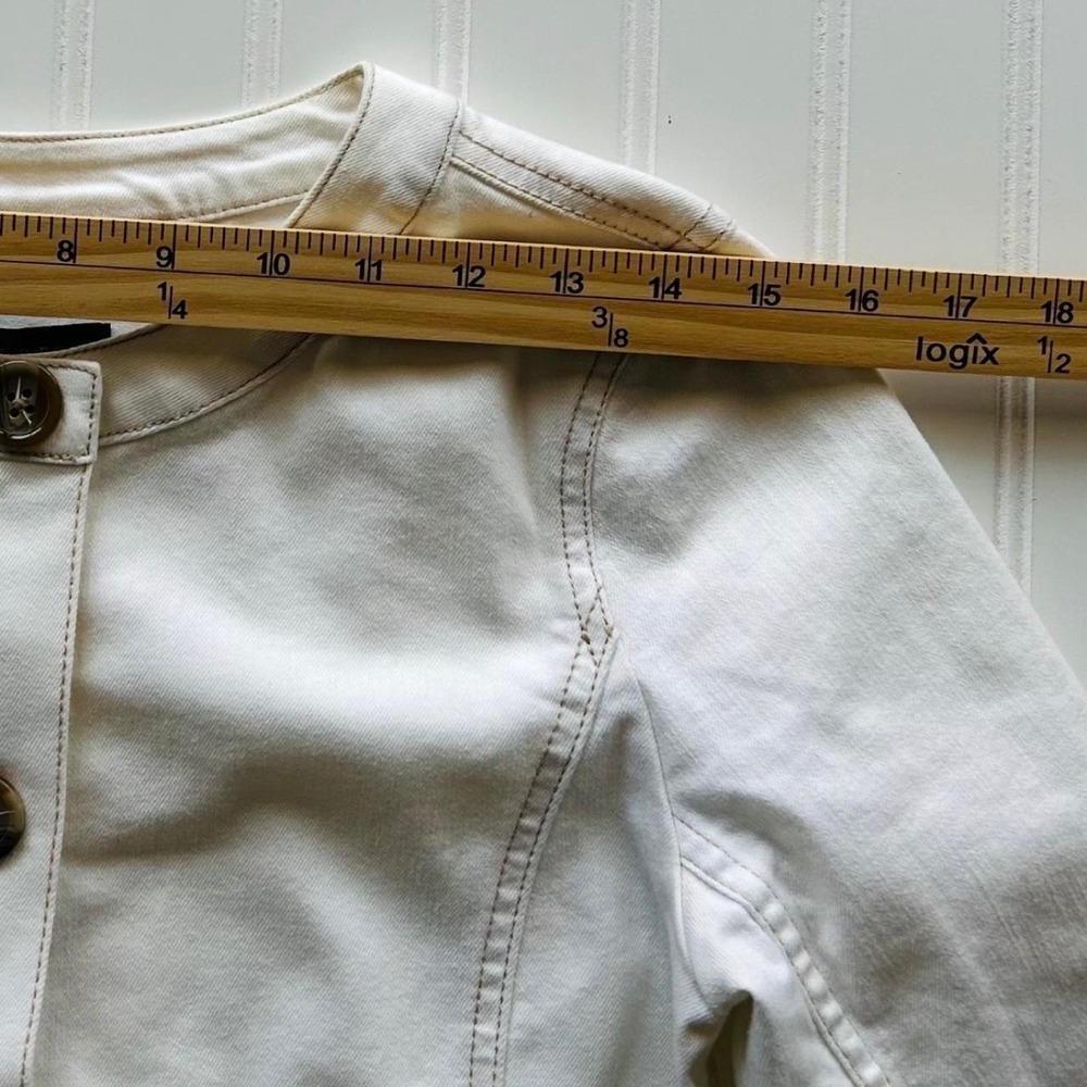 Talbots Denim Jacket SP Womens White NEW Button Up Collarless Pockets NWT - Picture 2 of 8